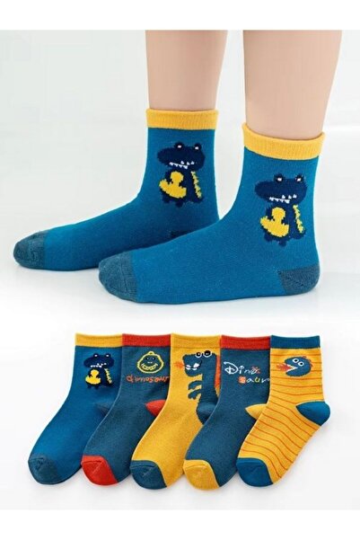 Mikka Lüks 5 чифта гигантски бебешки чорапи с шарка на динозавър и детски чорапи от серията динозаври 2