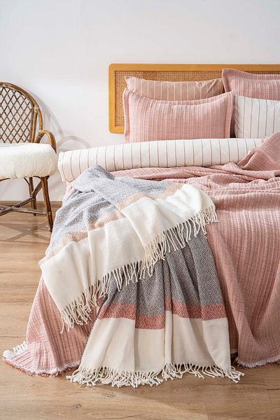 Rivaİstanbul Efekt Powder Double Duvet Cover Bedspread - 8 Piece Dowry Set