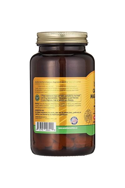 Sunshine Nutrition التغذية الكالسيوم والمغنيسيوم والزنك مع فيتامين د، 100 قرص