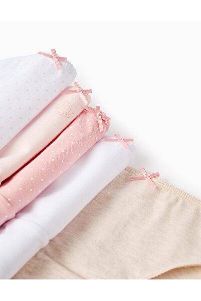 Ziddy Pack of 5 Briefs for Girls 'Butterflies', White/Pink/Beige