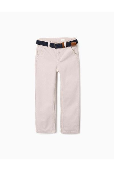 Ziddy Slim Chino Twill Trousers with Belt for Boys, Beige