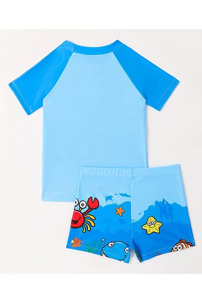 SAPS SAPS Crab Printed Short Sleeves Two Piece Swimsuit - Blue
