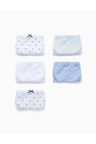 Ziddy Pack of 5 Briefs for Girls 'Stripes & Hearts', White/Blue