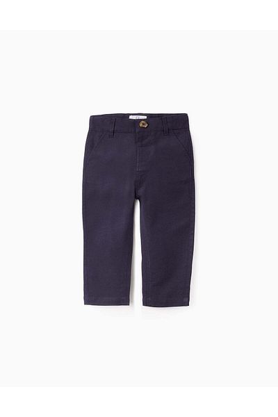 Ziddy Cotton and Linen Chino Trousers for Baby Boys, Dark Blue