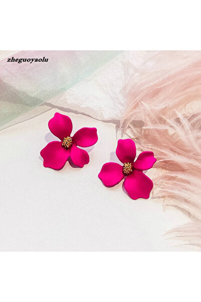 Choice AEH60316R قرط أذن على شكل زهرة فوشيا للنساء أقراط أذن معدنية على شكل ز...