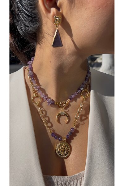 Gigi Ametist kolye ve küpe seti