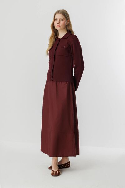 Hooopstore Mercerized Claret Red Cardigan with Pocket Flaps