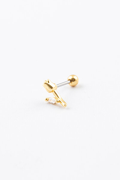 Sortie Aksesuar Lale Çiçek Figürlü Zirkon Taşlı Paslanmaz Çelik Minimal Tragus Kıkırdak Küpe