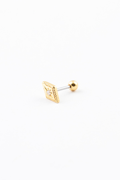 Sortie Aksesuar Kutup Yıldızı Figürlü Baklava Desen Zirkon Taşlı Paslanmaz Çelik Minimal Tragus Kıkırdak Küpe