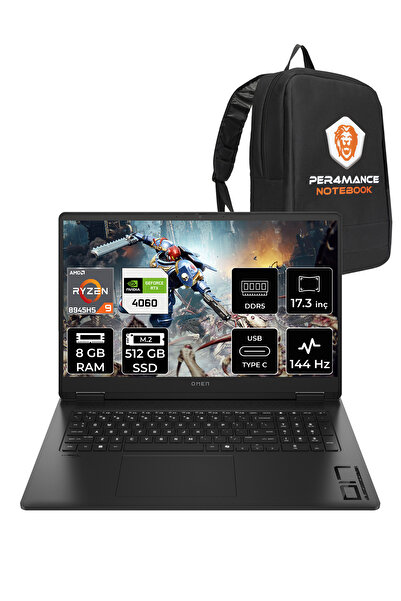 HP OMEN 17 R9 8945HS 8GB RAM 512GB SSD RTX4060/8GB 144Hz 17.3'' FHD FDOS Gaming Laptop & PER4 ÇANTA