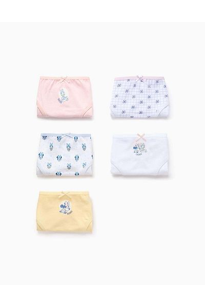 Ziddy Pack of 5 Briefs for Girls 'Minnie', White/Pink/Yellow
