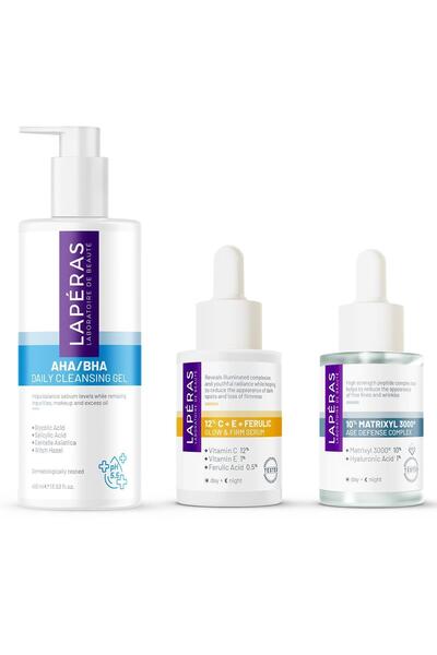 LAPERAS Aydınlatıcı, Ton Eşitleyici, Dolgunlaştırıcı, Kırışıklık Karşıtı Bakım 3'lü Set