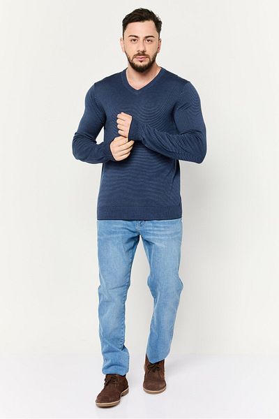 Perry Ellis Men V-neck Knitted Long Sleeves Sweater, Navy