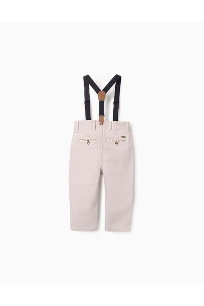 Ziddy Twill Trousers with Removable Braces for Baby Boys, Beige