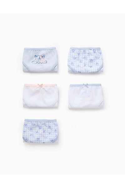 Ziddy Pack of 5 Briefs for Girls 'Stitch', White/Pink/Blue