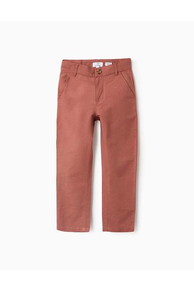 Ziddy Cotton and Linen Chino Trousers for Boys, Brown