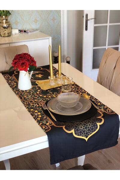 Ayd Home Runner Ramadan Green Gold 43x140cm Ramadan Mubarak Tableware Iftar Eid Kareem Iftarmasası Mubarak