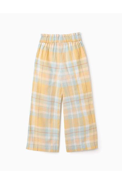 Ziddy Cotton Checked Trousers for Girls 'B&S', Yellow