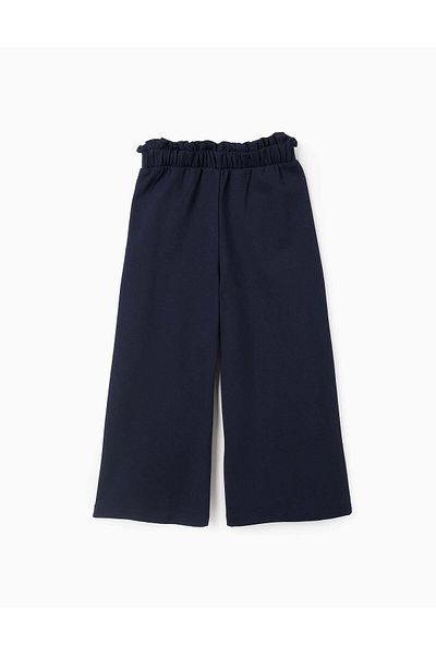 Ziddy Wide Leg Ponte Roma Trousers for Girls, Dark Blue