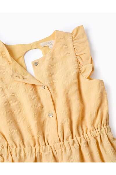 Ziddy Dobby Fabric Jumpsuit with Ruffles for Girls, Yellow