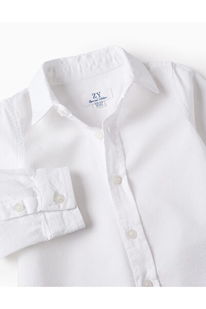 Ziddy Cotton Textured Shirt for Baby Boys, White