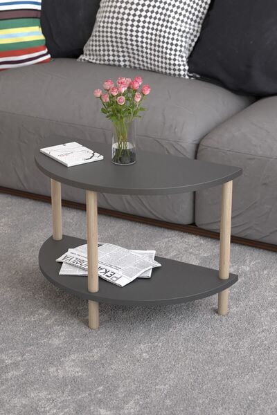 PEKA Yarım Daire Orta Sehpa Ahşap Ayaklı Sehpa Iki Raflı Sehpa Dekoratif Sehp...