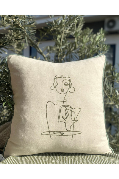 Elegancembroidery Linen Embroidered Throw Pillow Cover, 42 X 42 cm