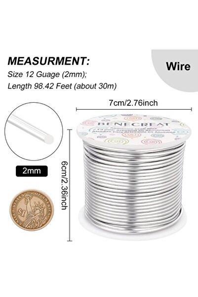 Choice AECH02-10790 سلك ألومنيوم فضي مقاس 12 وطول 100 قدم، سلك مجوهرات مؤكسد ...
