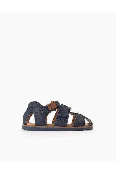 Ziddy Flexible Leather Sandals for Baby Boys, Dark Blue