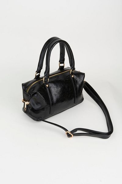 Vivaq Women's Black Design Broken Shiny Leather Lined Zipper Closure Handbag and Shoulder Bag