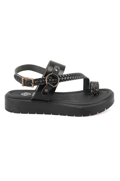 Desa Women's Black Adjustable Buckle Leather Sandals