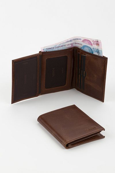 Fossil Boxed Genuine Leather Gray Crazy Vertical Small Size Men's Hand Portfolio Wallet