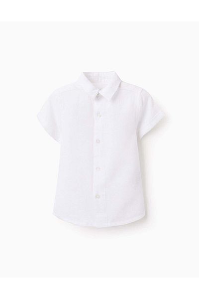 Ziddy Shirt in Viscose, Cotton and Linen for Baby Boys, White