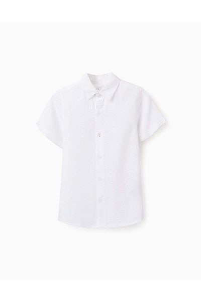 Ziddy Shirt in Viscose, Cotton and Linen for Boys, White