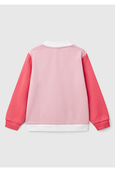 United Colors of Benetton Girl's White Mix Glitter Benetton Logo Embroidered Zipper Sweatshirt