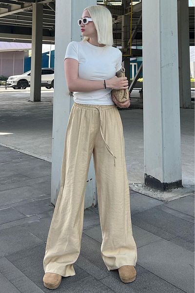 Madmext Beige Damenhose mit weitem Bein MG1982