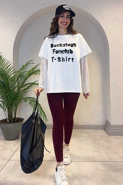 Clothing palette Oversize Cotton Tee with Lace Detail