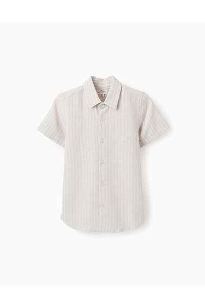 Ziddy Short-sleeved Striped Shirt for Boys, Beige/White