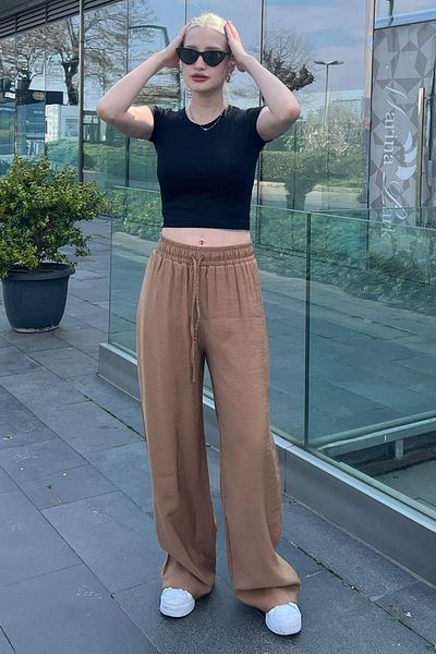 Madmext Kamelfarbene Damenhose mit weitem Bein MG1982