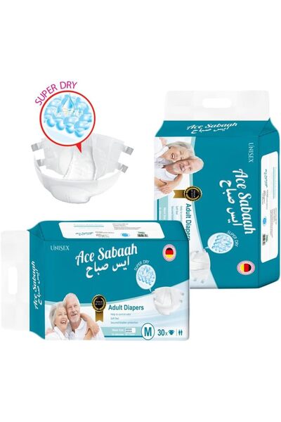 Ace Sabaah Adult Diaper, Size Medium, Waist 82-112cm, Pack of 30