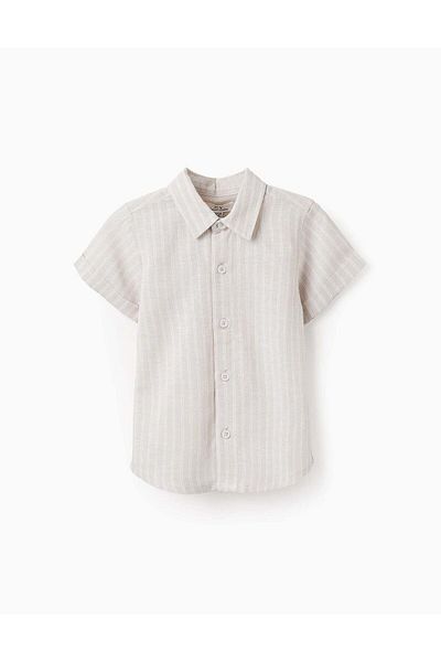 Ziddy Short-sleeved Striped Shirt for Baby Boys, Beige/White