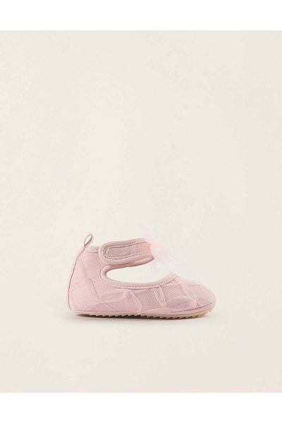 Ziddy Ballerinas with Tulle and Bow for Newborn Girls, Pink