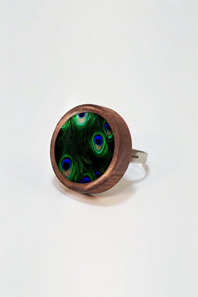 Tahtakolik خاتم خشبي من ريش الطاووس