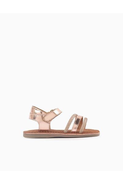 Ziddy Leather Sandals with Strass for Baby Girls, Gold Pink