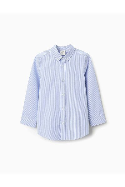 Ziddy Cotton Striped Shirt for Boys, White/Blue
