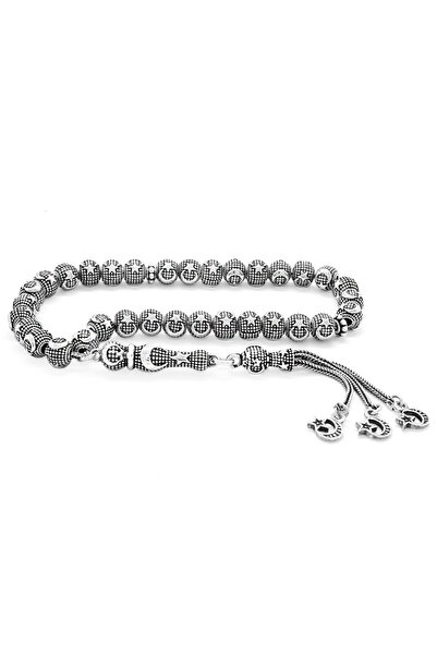 Tesbihane Her Tanesi Ayyıldız Işlemeli Bilek Boy Küre Kesim 925 Ayar Gümüş Tesbih