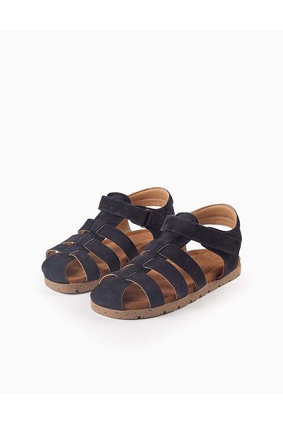 Ziddy Suede Strap Sandals for Girls, Dark Blue