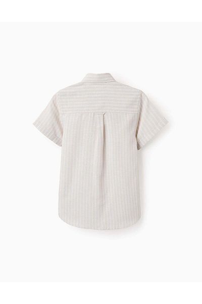 Ziddy Short-sleeved Striped Shirt for Boys, Beige/White