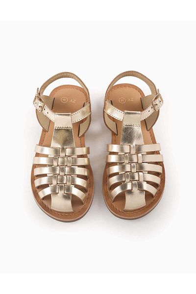 Ziddy Leather Strap Sandals for Girls, Gold