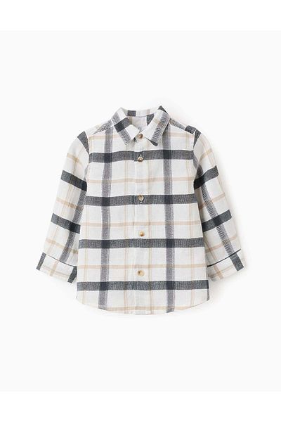Ziddy Cotton Checked Shirt for Baby Boys 'B&S', White/Grey/Beige
